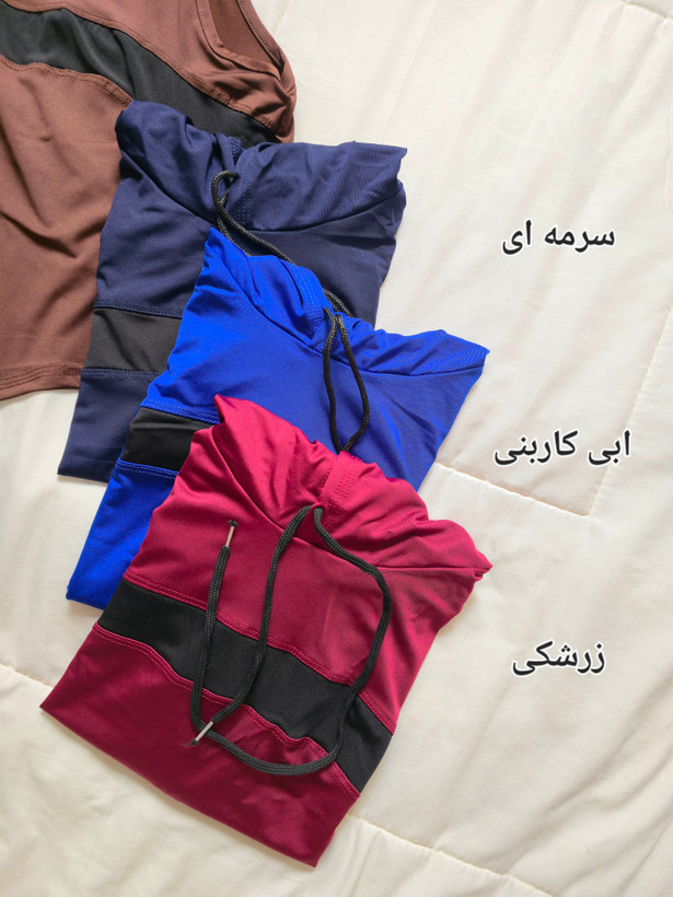 وست ورزشی زنانه لش طور سایز بزرگ ۴۴ الی ۵۰ / کراپ تاپ کلاهدار